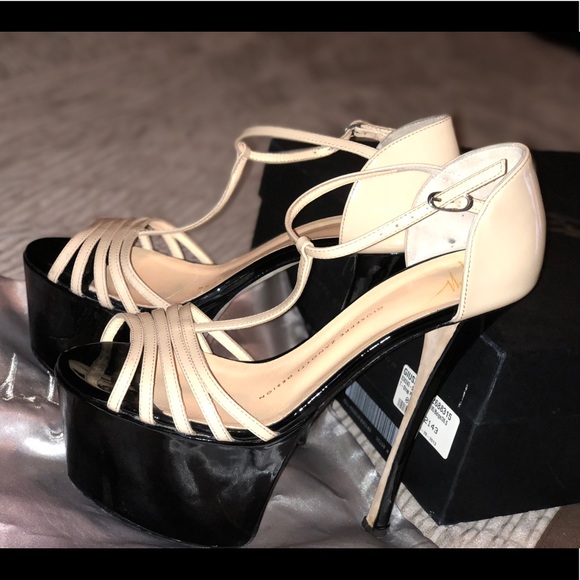 Giuseppe Zanotti Shoes - Giuseppe Beige/Nude Patent T-Strap Platform Pump